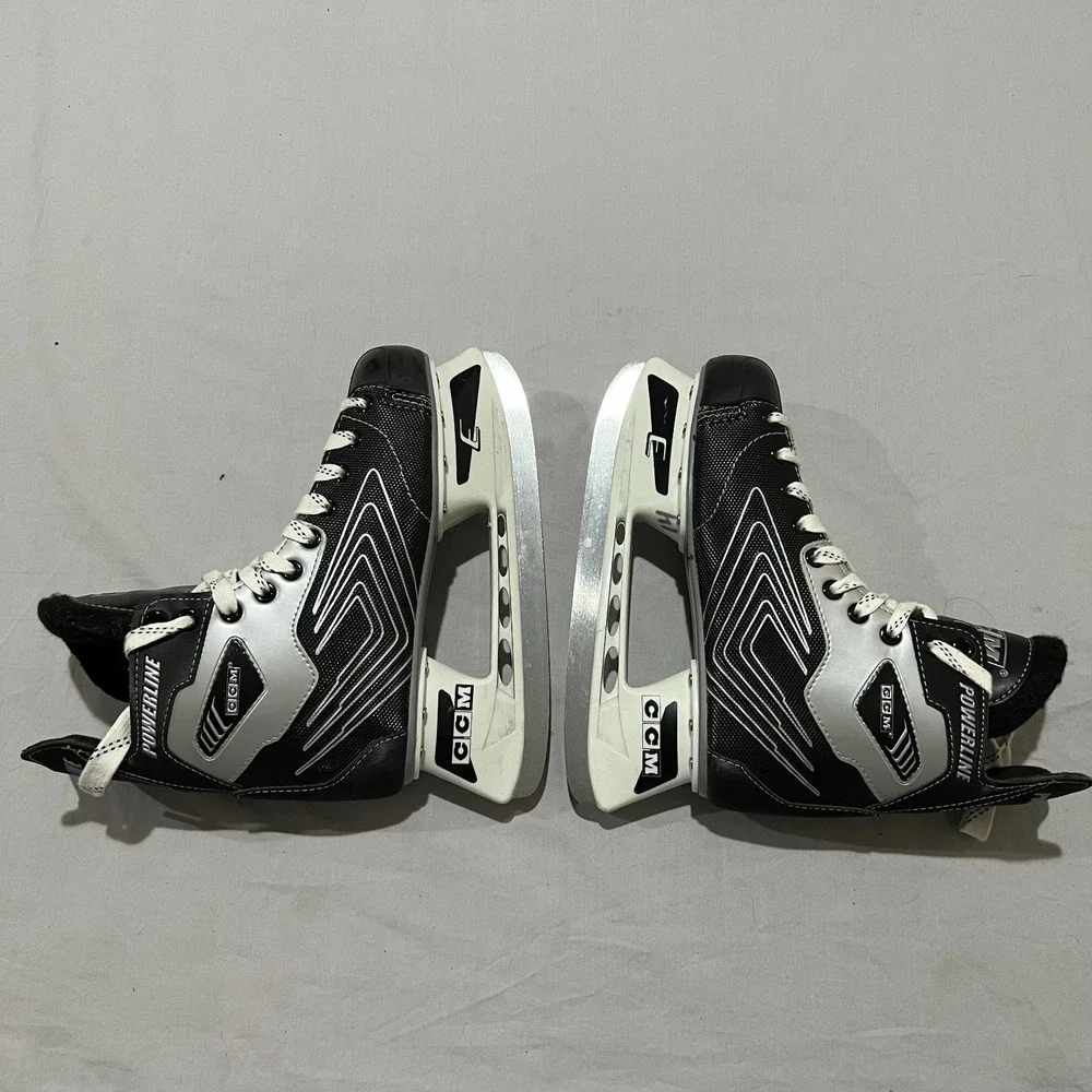 CCM Mens Black White Powerline 540 Lace Up Classic Ice Hockey Skates Size 8